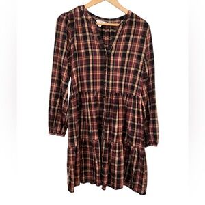 Time and Tru Checkered Burgundy and Tan Dress
